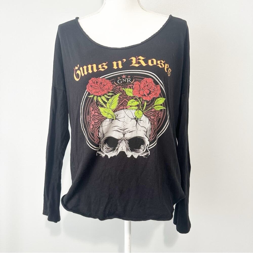 Bravado Black Long Sleeve Tee with Guns N' Roses Skull Graphic size large cotton